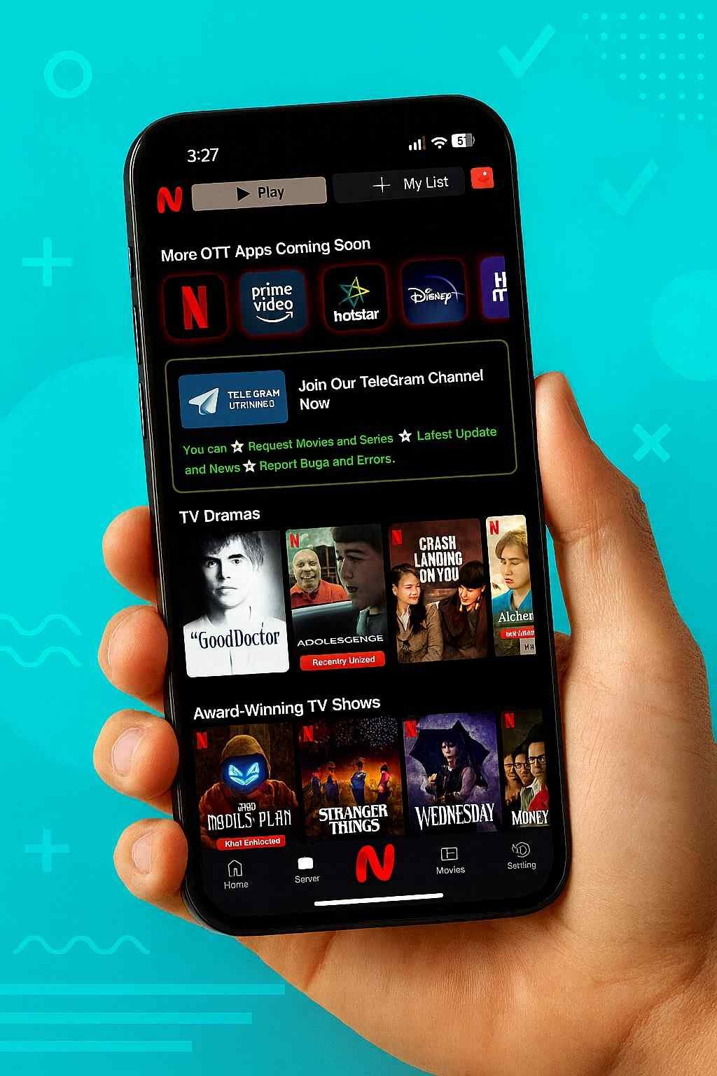 iOSMirror.cc dashboard displaying Netflix, Disney Plus, Prime Video and other streaming services