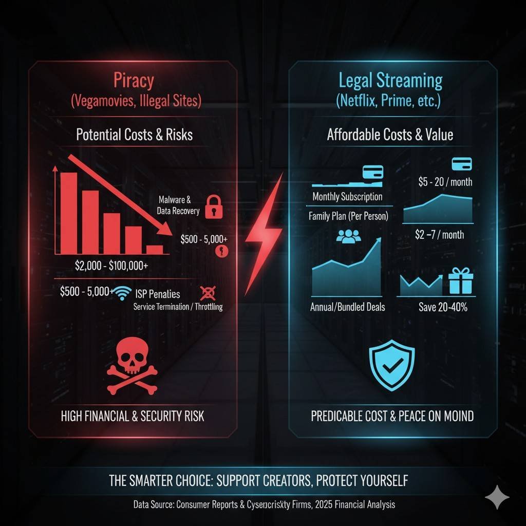 Comparison chart showing legal vs illegal streaming platforms features and risks